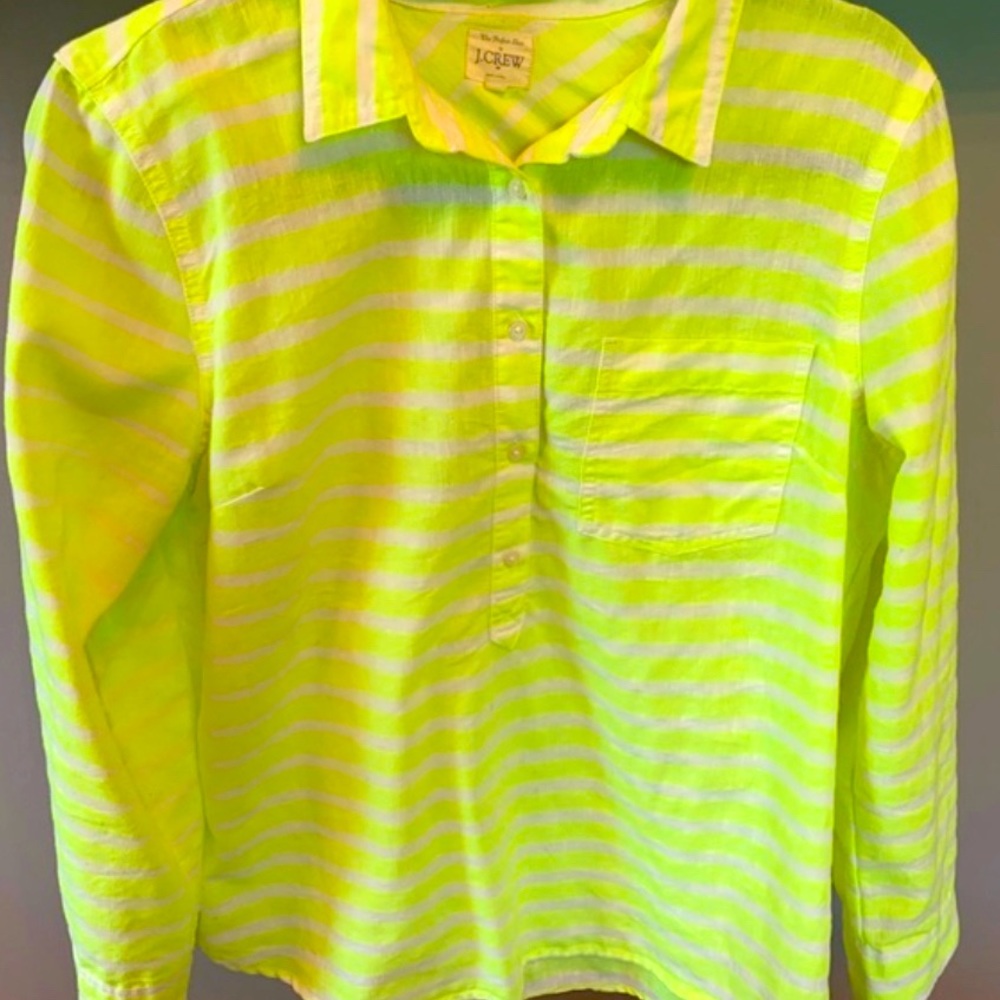 J. Crew Factory Yellow and White Striped popover with buttons